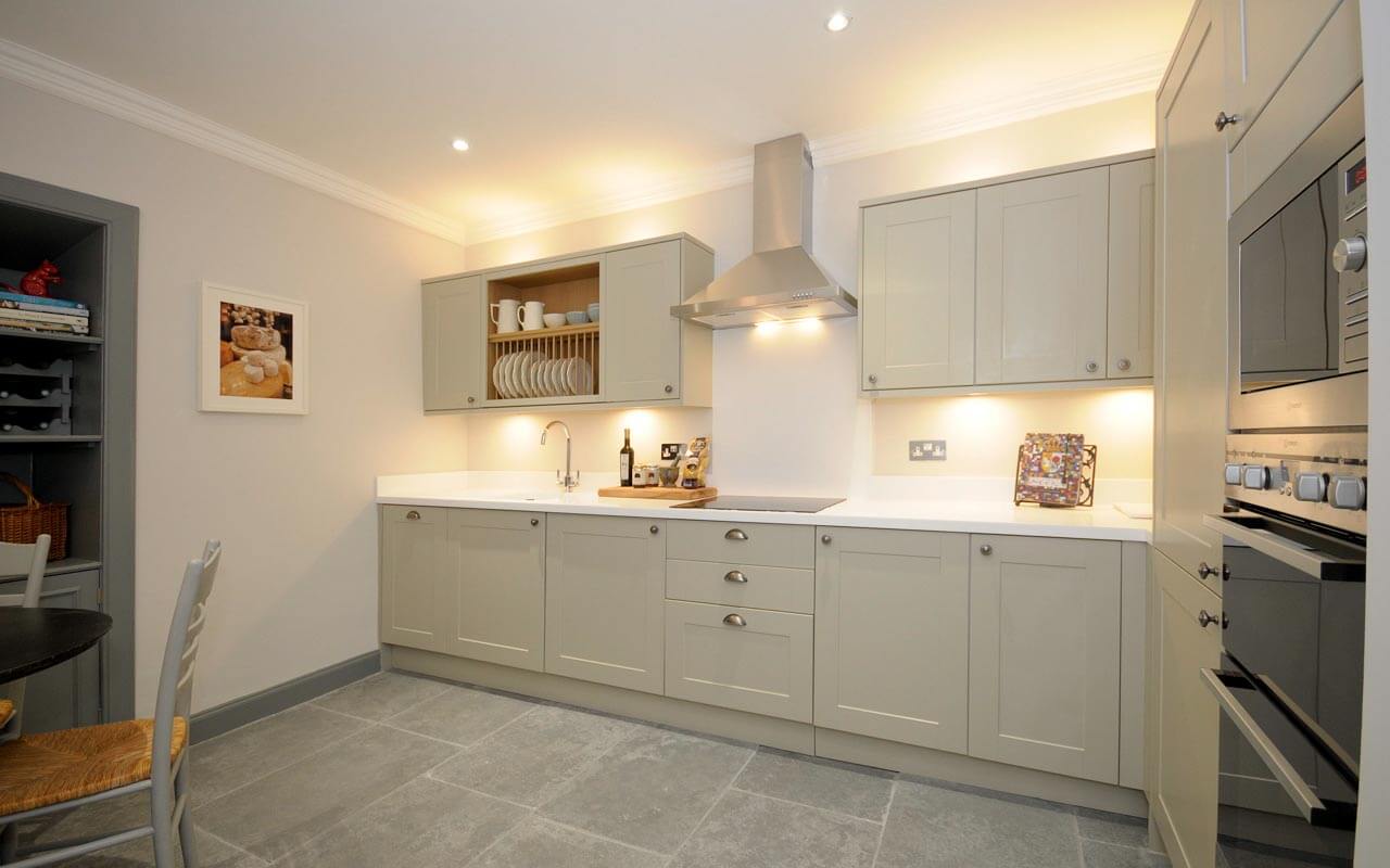 shaker style kitchen and slate floor